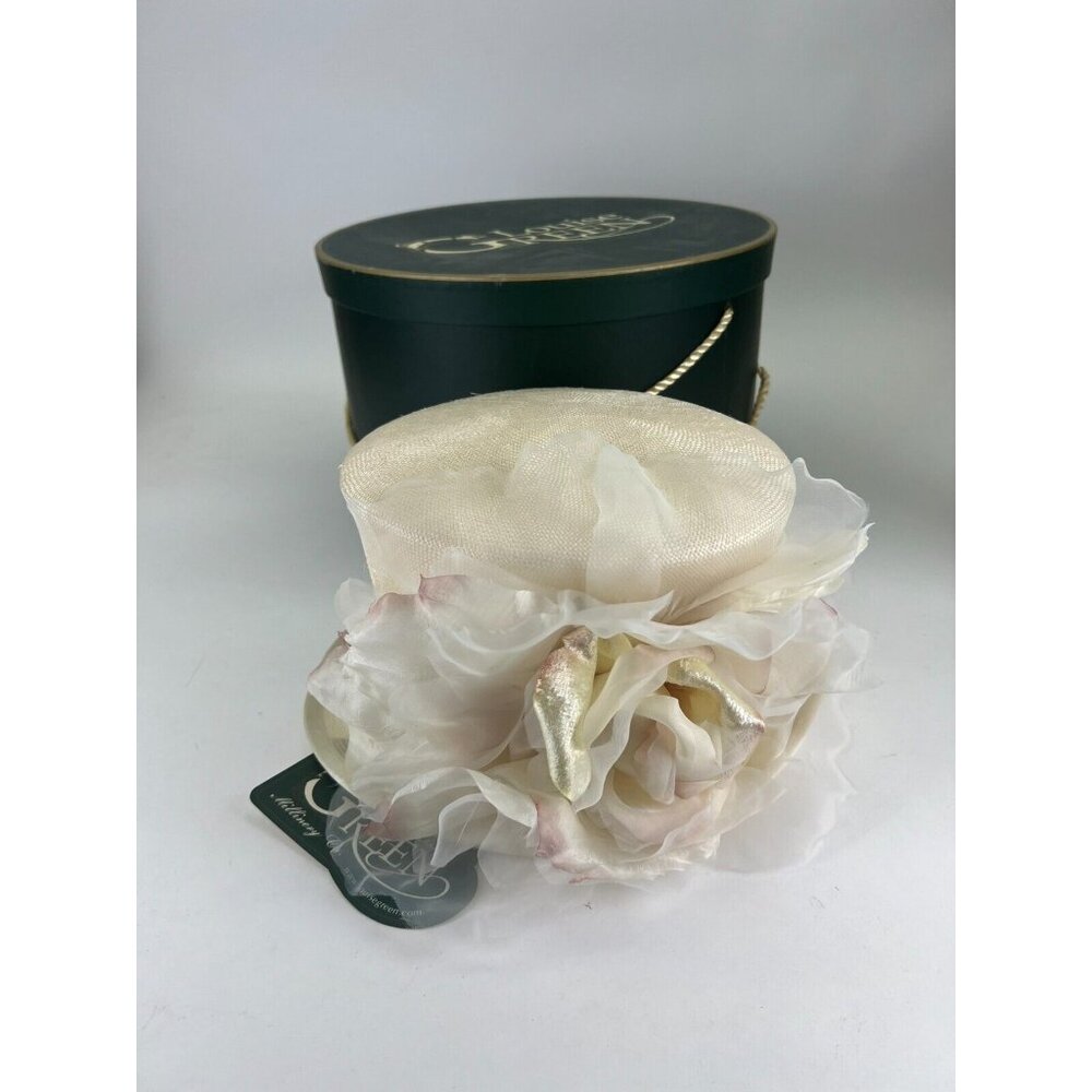 LOUISE GREEN MILLINERY 6050 KYES NATURAL STRAW HAT W/ FLOWER /w TAGS Wedding